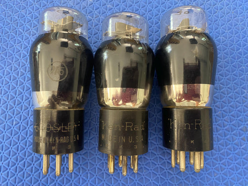 3 Ken-Rad 2A5 Vacuum Tubes Valves Shoulder ST Shape Black And Silver Bottle Engraved Base Lot Of Three