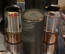 Load image into Gallery viewer, Matched Pair General Electric GE 6V6 6V6GT 6V6GTY 6P6 6P6P Vacuum Tubes Valves Milspec Clear Bottle Gray Plates NOS-Testing
