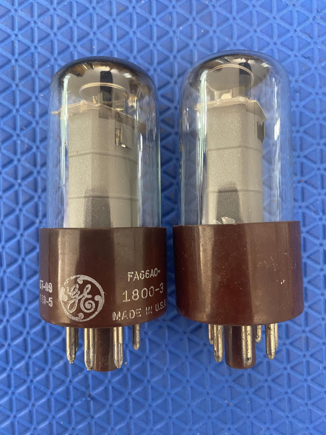 Matched Pair General Electric GE 6V6 6V6GT 6V6GTY 6P6 6P6P Vacuum Tubes Valves Milspec Clear Bottle Gray Plates NOS-Testing