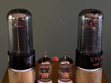 Load image into Gallery viewer, Matched Pair Sylvania 6V6 6V6GT Light Gray And Silver Bottle Silver Top Vacuum Tubes Valves
