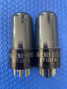 Matched Pair National Union JAN-CNU-6V6-GT VT107A 6V6 6V6GT Vacuum Tubes Valves Milspec Gray Glass