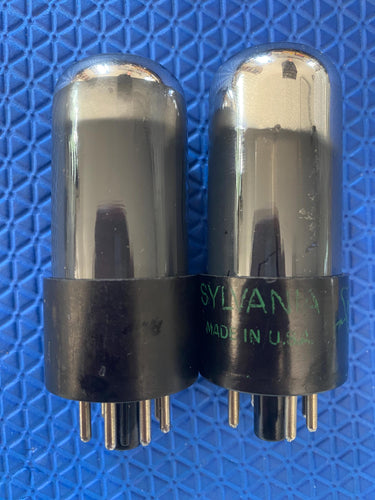 Matched Pair Sylvania 6V6 6V6GT Gray And Silver Bottle Silver Top Vacuum Tubes Valves NOS-Testing