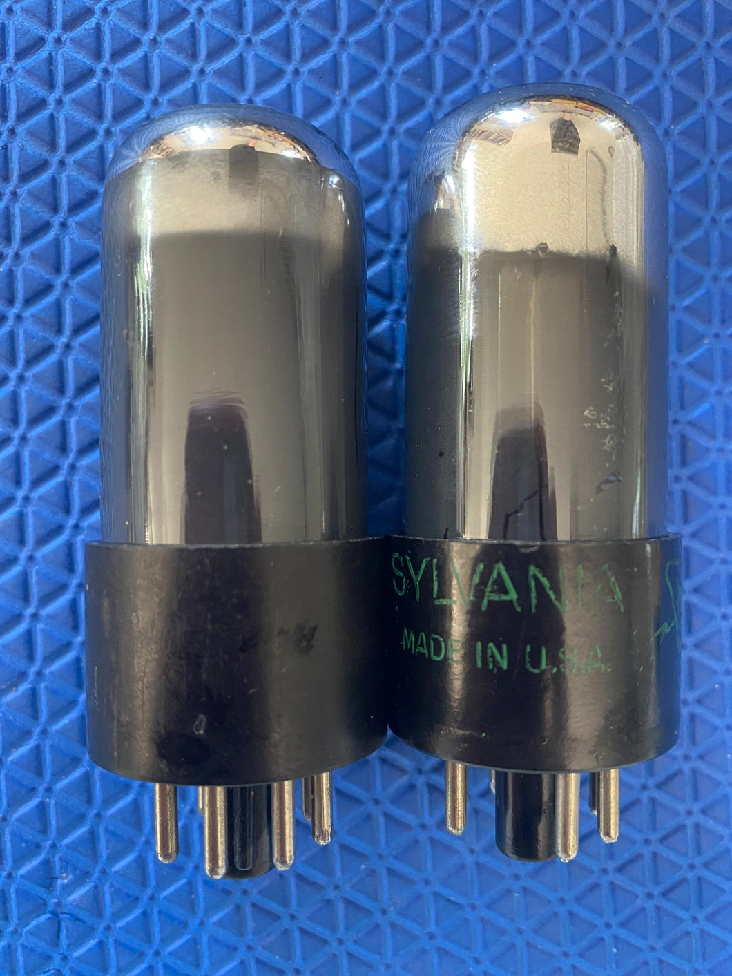 Matched Pair Sylvania 6V6 6V6GT Gray And Silver Bottle Silver Top Vacuum Tubes Valves NOS-Testing