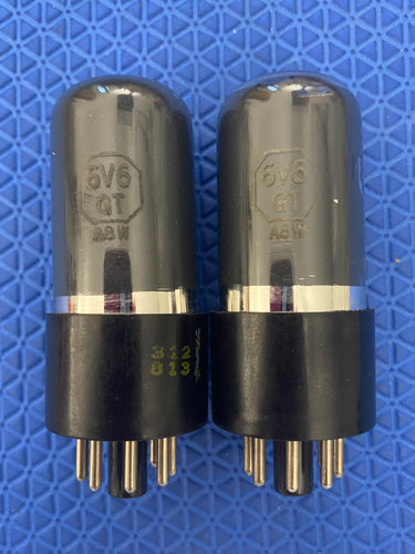 Matched Pair Sylvania 6V6 6V6GT Gray And Silver Bottle Silver Top Vacuum Tubes Valves NOS-Testing