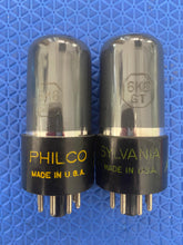 Load image into Gallery viewer, Matched Pair Sylvania 6K6 6K6GT Gray And Silver Bottles Vacuum Tubes Valves

