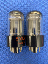 Load image into Gallery viewer, Matched Pair Sylvania 6SN7 6SN7GTB Vacuum Tubes Valves Black Wing Plate Silver Top Chrome Dome
