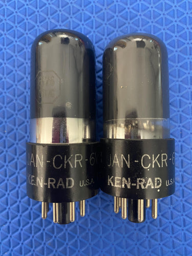 Matched Pair Ken-Rad JAN-CKR-6V6-GT VT107A 6V6 6V6GT Vacuum Tubes Valves Milspec Black Glass