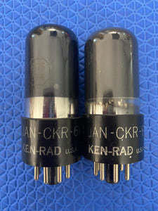 Matched Pair Ken-Rad JAN-CKR-6V6-GT VT107A 6V6 6V6GT Vacuum Tubes Valves Milspec Black Glass