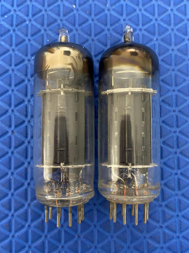 Matched Pair General Electric GE Black Plate 6CG7 6FQ7 Vacuum Tubes Valves With Shields