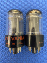 Load image into Gallery viewer, Matched Pair Sylvania 6SN7 6SN7GTB Vacuum Tubes Valves Black Wing Plate Silver Top Chrome Dome
