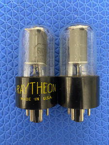 Matched Pair Raytheon 6K6 6K6GT Vacuum Tubes Valves Black Plates Clear Bottle