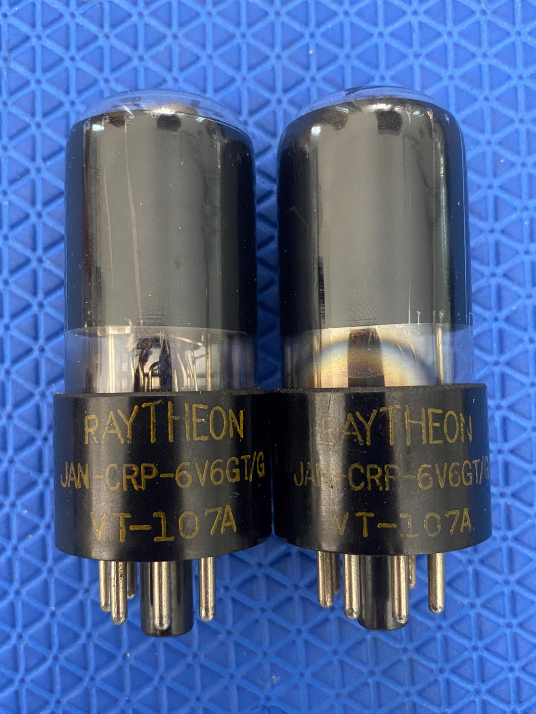Matched Pair Raytheon JAN-CRP-6V6-GT VT107A 6V6 6V6GT Vacuum Tubes Valves Milspec Black Glass New-Testing