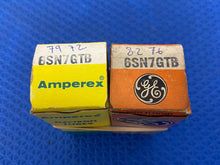 Load image into Gallery viewer, Matched Pair General Electric GE 6SN7 6SN7GTB Vacuum Tubes Valves Copper Support Rods Top Filament NOS NIB
