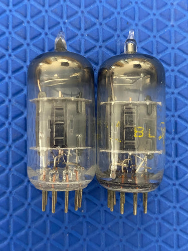 Matched Pair Sylvania Black Plate 12AU7 ECC82 Vacuum Tubes Valves 14MM Narrow Plate Early Production
