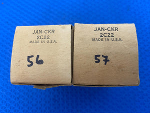 Matched Pair Ken-Rad 2C22 JANCKR2C22 7193 Vacuum Tubes Valves Milspec Black Plate NOS NIB