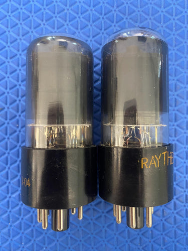 Matched Pair Raytheon 6V6 6V6GT Vacuum Tubes Valves Black Glass Copper Support Rods NOS-Testing
