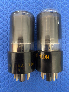 Matched Pair Raytheon 6V6 6V6GT Vacuum Tubes Valves Black Glass Copper Support Rods NOS-Testing