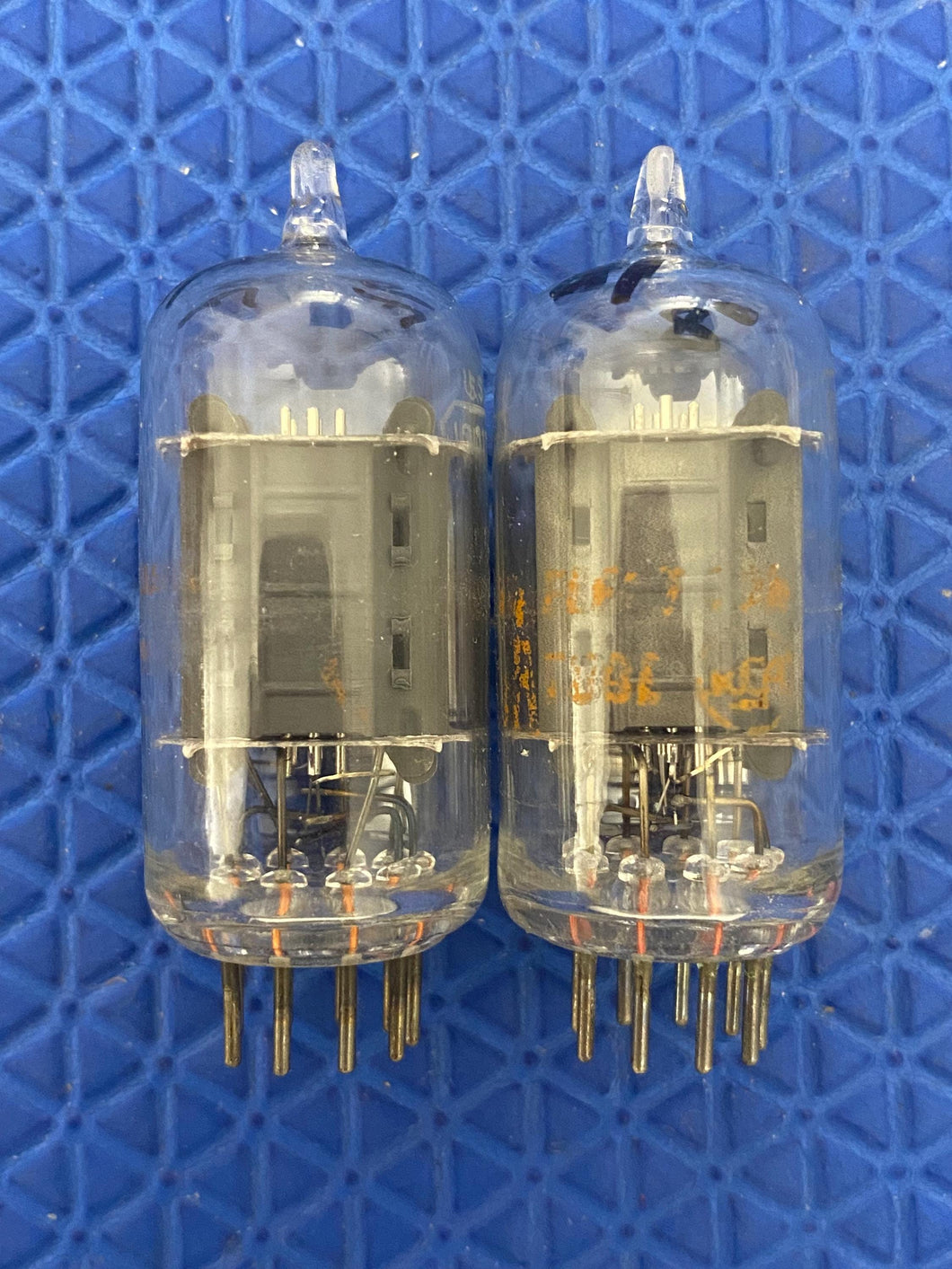 Matched Pair RCA Clear Top 12AU7 12AU7A ECC82 Vacuum Tubes Valves Steel Support Rods