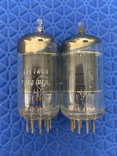 Matched Pair RCA Black Plate 12AU7 ECC82 Vacuum Tubes Valves 17MM Long Plate Slant D Getter Early Production