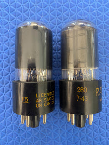 Matched Pair Raytheon 6V6 6V6GT Vacuum Tubes Valves Black Glass Copper Support Rods