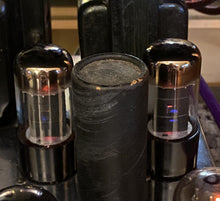 Load image into Gallery viewer, Matched Pair General Electric GE 6V6 6V6GT Vacuum Tubes Valves Copper Support Rods Black Plates Silver Tops Clear Bottles NOS NIB
