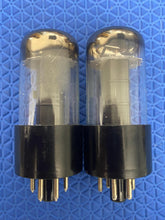 Load image into Gallery viewer, Matched Pair General Electric GE 6V6 6V6GT Vacuum Tubes Valves Copper Support Rods Black Plates Silver Tops Clear Bottles NOS NIB
