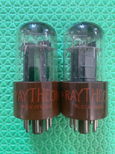 Load image into Gallery viewer, Matched Pair Raytheon 6SN7 6SN7WGT Vacuum Tubes Black Plate Milspec Micanol Bases NOS-Testing
