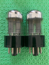 Load image into Gallery viewer, Matched Pair Sylvania 6SN7 6SN7GTB Vacuum Tubes Phono Preamp Grade Black Wing Plate Silver Top NOS-Testing
